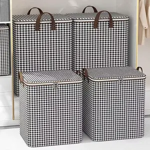 Houndstooth Pattern Storage Box, 3 Counts/set Large Capacity Moving & Organizing Bag, Dust-proof Clothes Storage Box for Home Bedroom Living Room