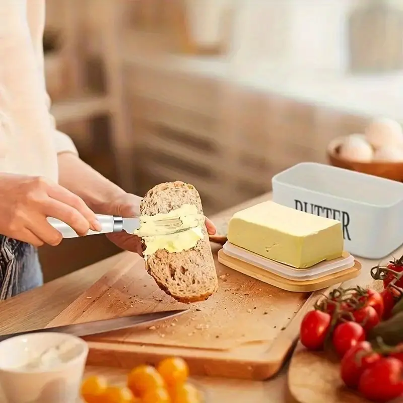 Ceramic Butter Dish with Bamboo Lid & Knife | Airtight Butter Keeper for Kitchen Counter