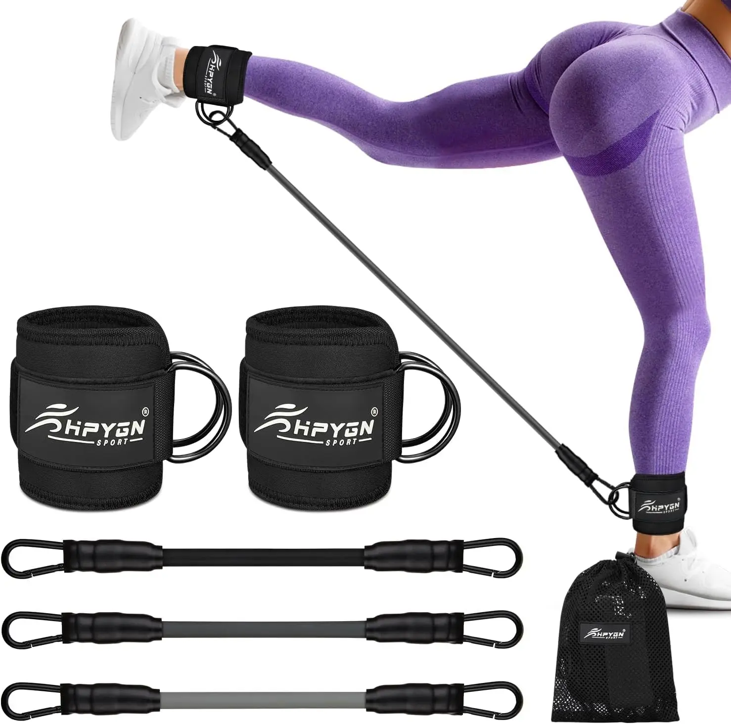 Adjustable Ankle Resistance Bands for Glute & Leg Workouts – Booty Training Equipment with Cuffs, 3 Levels (10LB 20LB 30LB) for Women & Men | HPYGN，TikTokShopBlackFriday