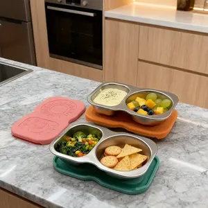 304 Stainless Steel Dual Compartment Condiment Cup with Silicone Lid, Reusable Snack Container, Leak-Proof, Suitable for Office, Picnic, Travel