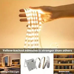 Battery-Powered 5v Warm Light LED Strip, Flexible Tape Lamp with Adhesive Design for Decoration, Christmas Halloween Decor Gift, Multi-Scene Use
