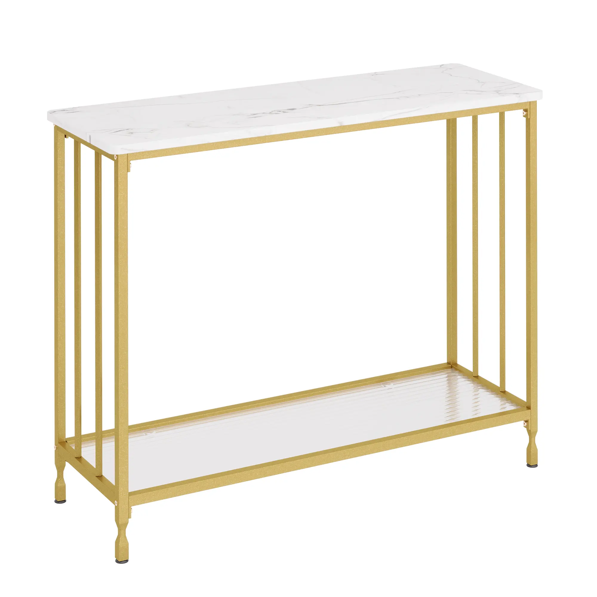 Slim Narrow Console Table with Glass Shelf & Metal Frame – Modern Sofa Table for Entryway, Hallway, or Behind Couch