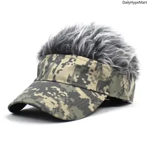 Camo Hip Hop Baseball Cap with Built-In Fake Hair, Fashion Accessory for Daily Use