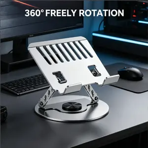 360° Rotating Laptop Stand Adjustable Foldable Aluminum Hub for Gaming & Mobile Gray 2-in-1 Multifunctional Elevating Bracket lock edge desk mat