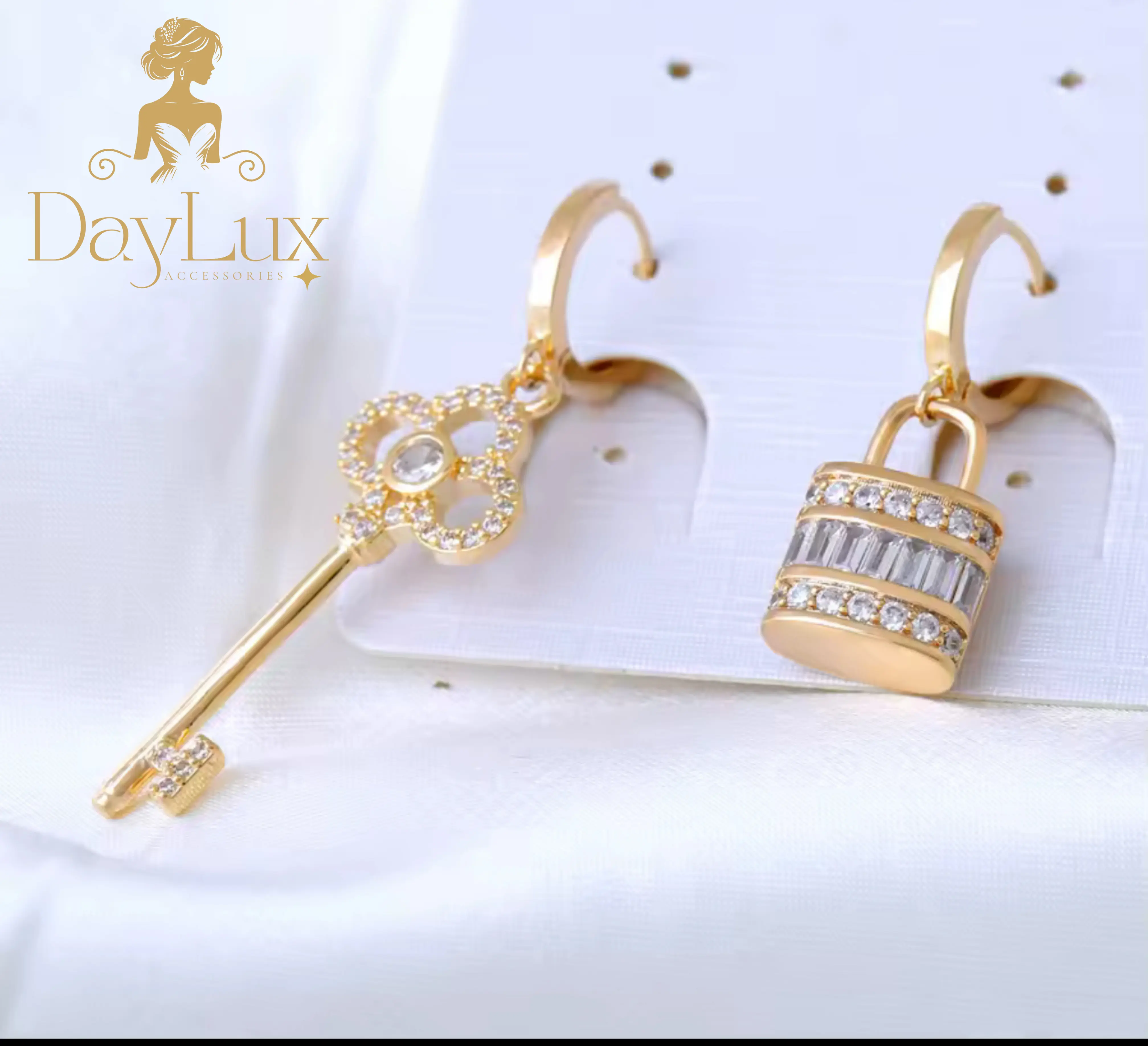 18K Gold-Plated Lock & Key Earrings with StoneS