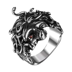 OIDEA Gothic Vintage Dark Aesthetic Grunge Retro Ring - Unisex Hypoallergenic Stainless Steel Silver Witchy Jewelry, Metal-Coated Ancient Greek Gorgon Snake Motif Punk Adult Gift, Dark Aesthetic Rings summerwins,summerwins
