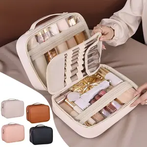 Premium Makeup Bags, Large Waterproof PU Leather Travel Organizer - Cosmetic & Toiletry Storage with Adjustable Dividers, Brush Compartment, Convenient Handle - Ideal for Holiday Travel, Mother's Day Gift