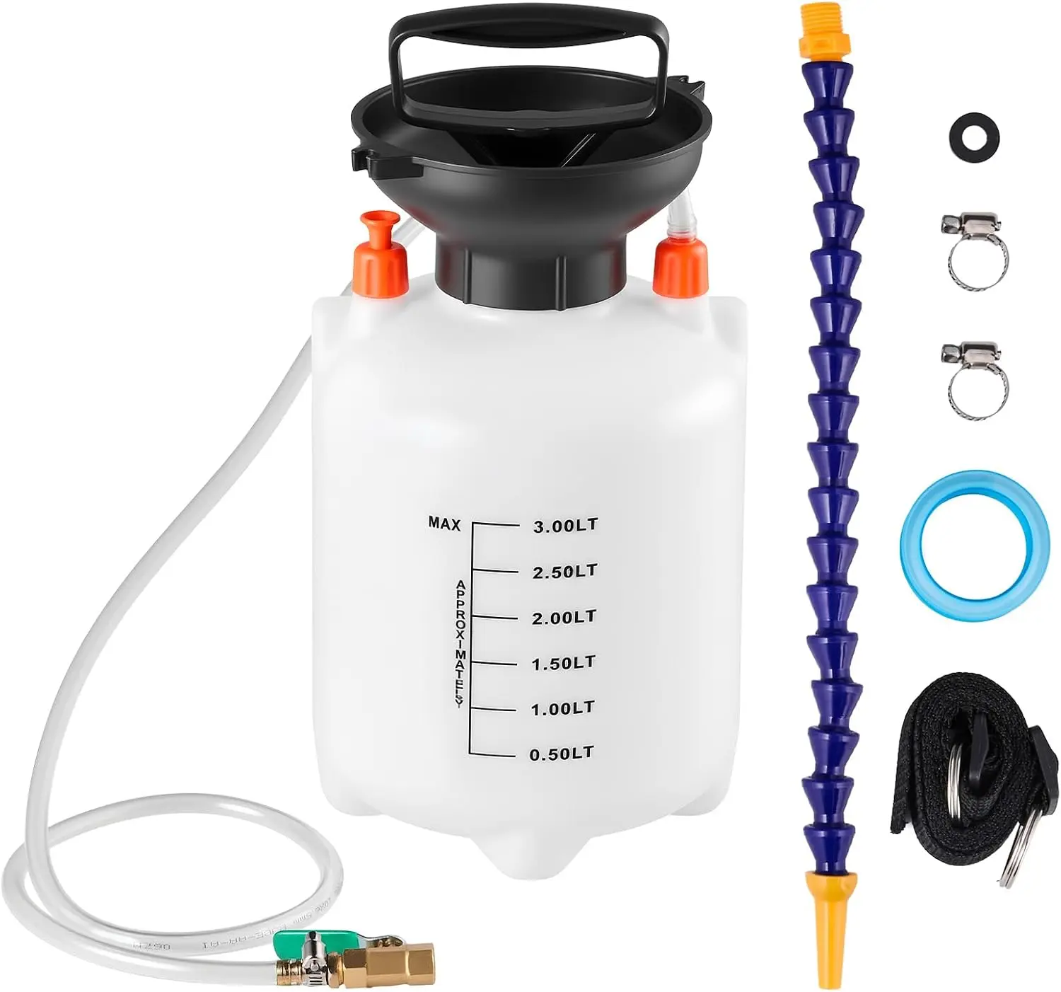 VEVOR Transmission Fluid Pump, 3 L Capacity, Manual Fluid Transfer Pump with 47 in Long Horse & HDPE Tank, Transmission Oil Pump with PTFE Tape, Manual Automotive Oil Filling System for Cars, Boats
