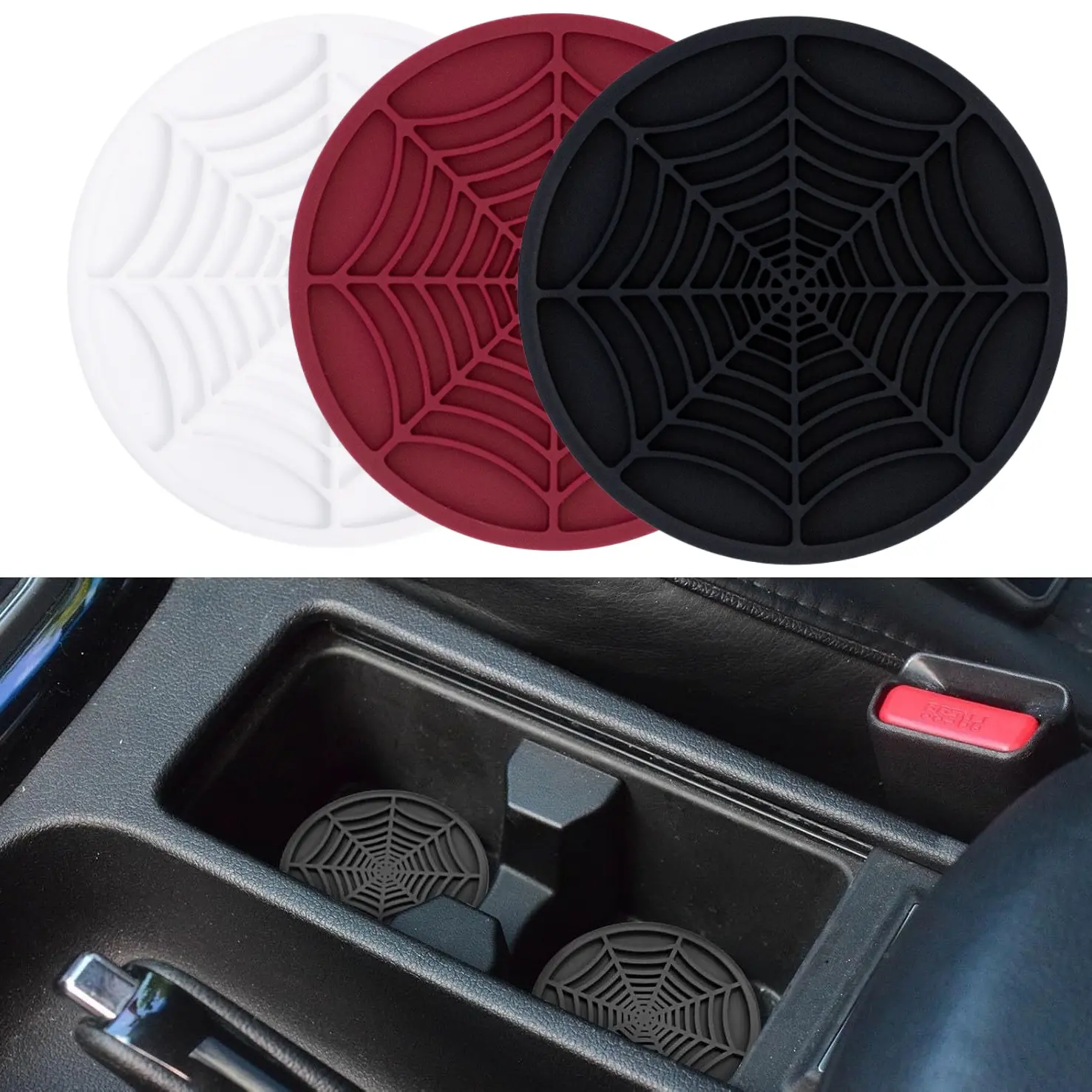 Car Coaster, Creative Spider Web Design Cup Holder Coaster, Anti-slip Car Coaster, Car Interior Accessory, Decorative Auto Accessories, Car Interior Ornaments, Auto Interior Decor Supplies-MM1