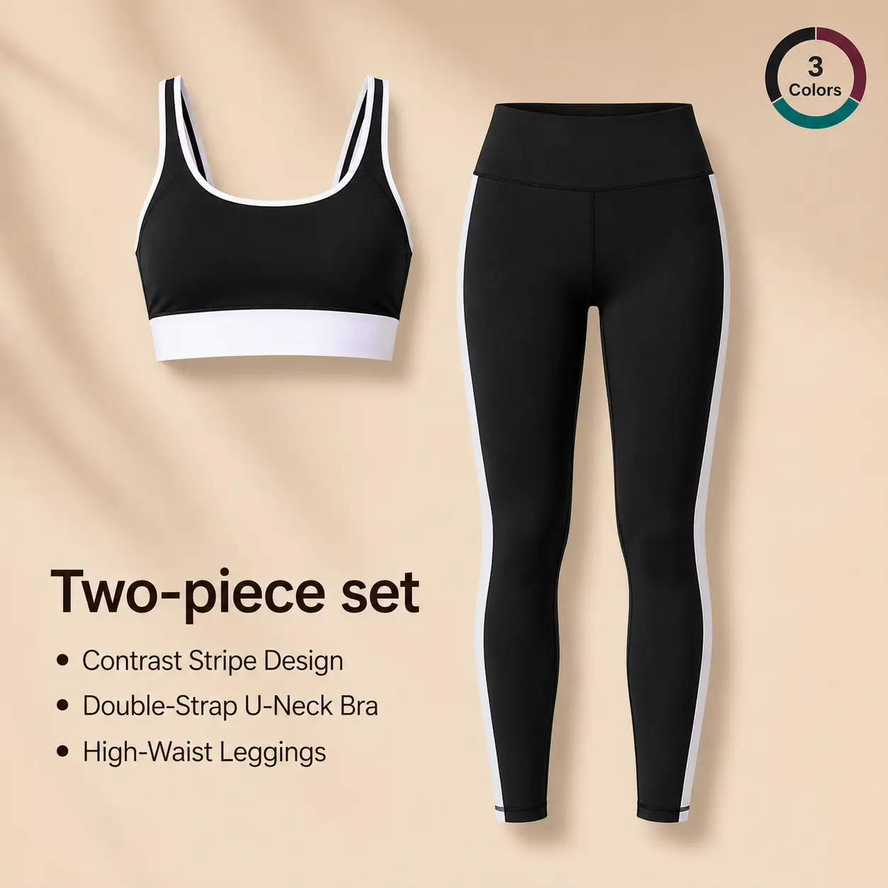Women's 2 Piece Workout Set, Contrast Trim Sports Bra and High Waisted Leggings, Matching Yoga Outfit for Gym Pilates Fitness