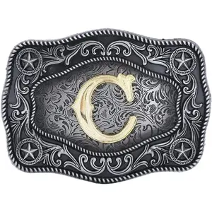 Initial Western Cowboy Belt Buckle with Letter for Men and Women