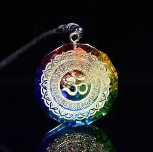 Natural Rainbow Energy Orgonite Sri Yantra Necklace Healing Stone Geometry Crystal Amulet 7 Chakra Pendant Necklace Crystal Chakra