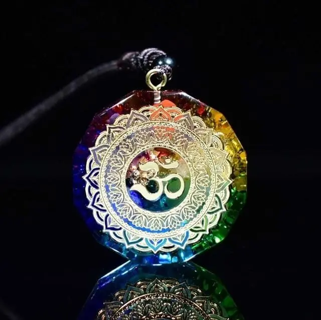 Orgonite Pendant Necklace with 7 Chakra Gemstones, Unisex Sri Yantra Amulet for Protection, Witchy Things Collectibles, Anniversary Gift, Adjustable, 7 Chakras, Aura Crystal, Attract Luck, 1X Necklace, Orgonite Natural Crystal Necklaces & Pendants