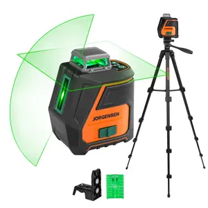 #fathersdaygift JORGENSEN 360° Laser Level with Tripod, 100 FT Rechargeable Self Leveling Cross Line Laser Leveler Tool with Magnetic Base, Wide Angle Green Laser Level for Picture Hanging, Floor Tile, Construction