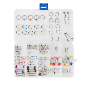 316L Stainless Steel Mixed Style Body Piercing Jewelry Set with Case, Colorful Nose Rings Tongue Rings Eyebrow Rings, Hypoallergenic Piercing Kit for Women Men