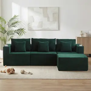 WELAX 103.9“ Cloud Modular Sectional Sofa Couch U-Shape Chaise Corduroy Fabric No Assembly Required for Living Room Bedroom