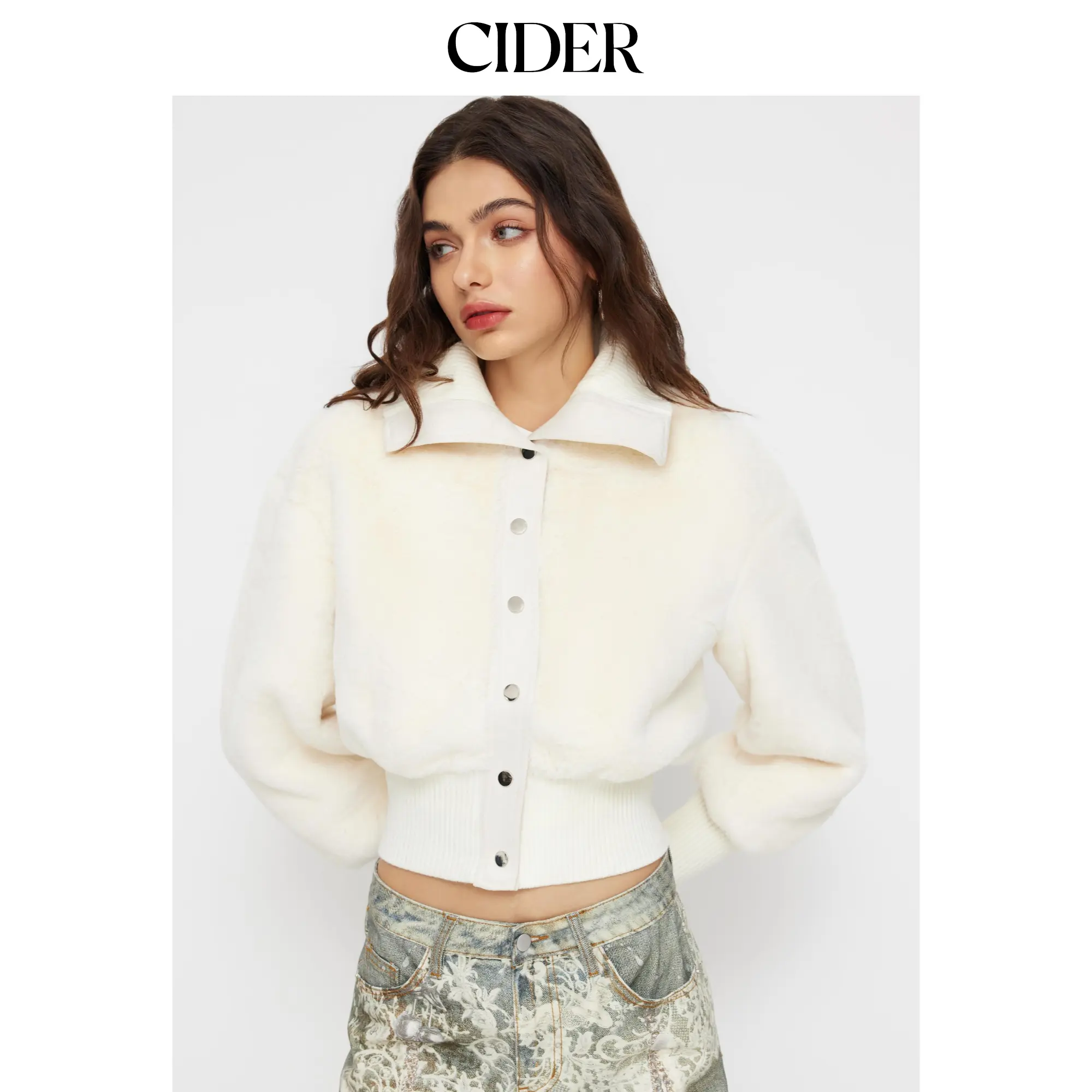 Cider Faux Fur Collar Button Up Oversized Jacket