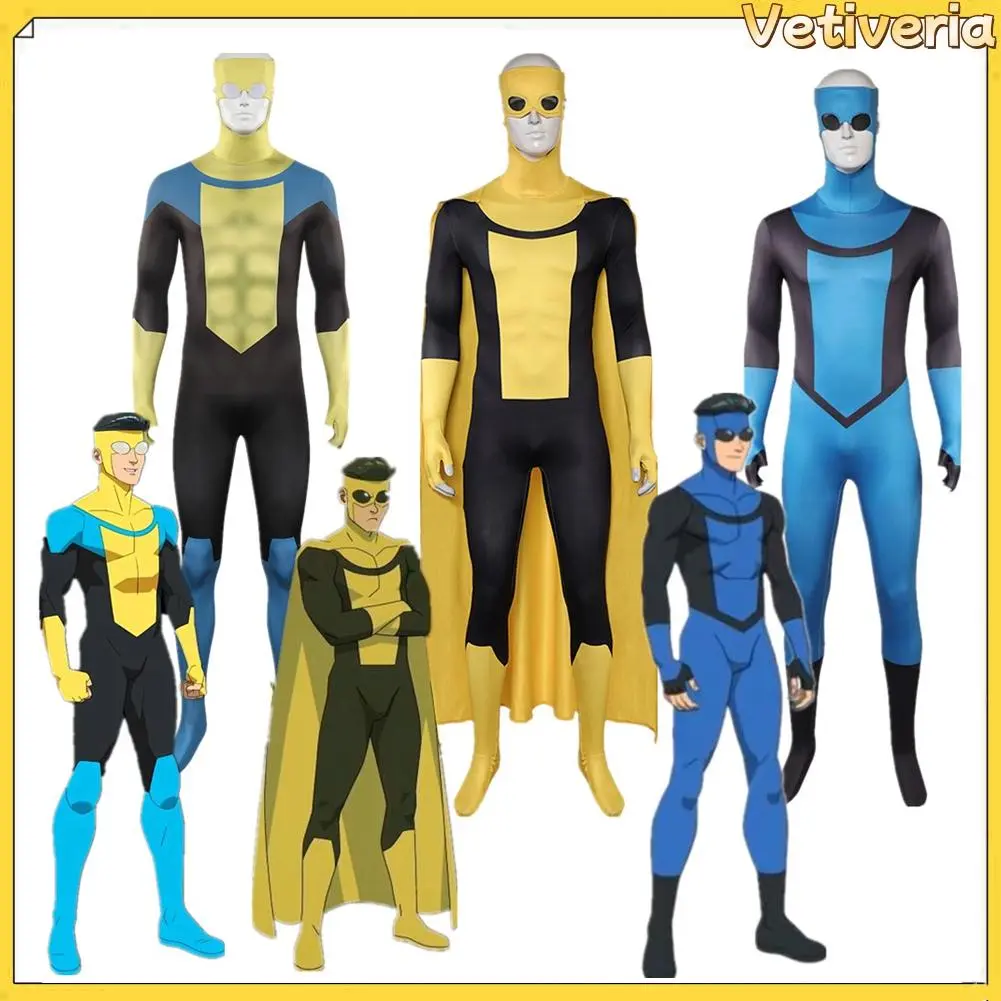 Adult Mark Grayson Halloween Zentai Bodysuit Jumpsuit, Cosplay Clothes & Mask Set for Male Carnival Party Outfits