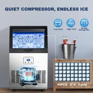 Commercial Undercounter Ice Maker 110LB 24HR Heavy Duty Self Cleaning 25LB Bin Fast 45 Cubes Stainless Steel CIM40-FT