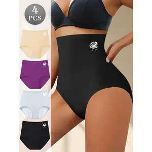 QUASTI Seamless High Elasticity Adaptive Panties for Women, Mixed Color Basic Cotton Breathable Comfort Tummy Control Briefs Set for Women Daily Wear Briefs Set, 4Packs S-XXL flat belly woman Black Womenswear Minimalist Bridal Everyday