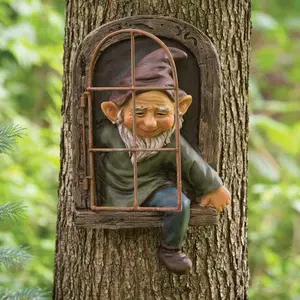 Garden Gnomes Elf Out The Door Tree Hugger, Tree Faces Decor Outdoor 3D Dwarves Outdoor Tree Sculpture Gnome Tree Decor