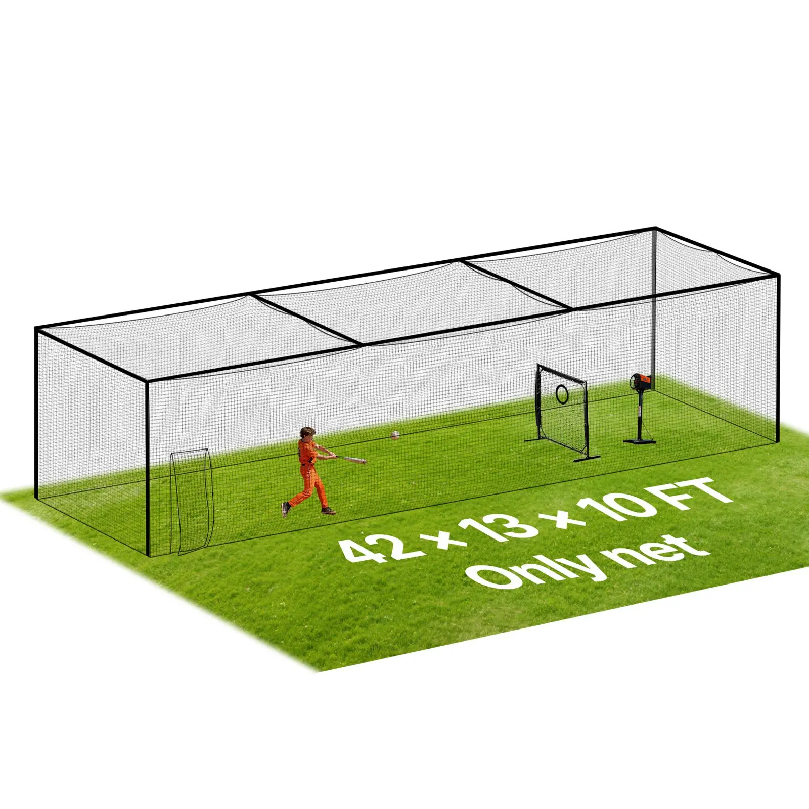 VEVOR Baseball Batting Cage, 41.7x 12.8x 10.1 FT Freestanding Portable Batting Cage, Hitting Cages with 30-Ply Knotted HDPE Carabiner Hooks, Battings Cages Netting for Indoor, Outdoor (NET ONLY)