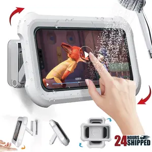 Upgraded 480° Rotating Shower Phone Holder Waterproof Case with Touch Screen Shower Accessories Guardian Buddy Holder Wall Mount Shelf in Bathroom Bathtub for 4" - 7" Cell Phone