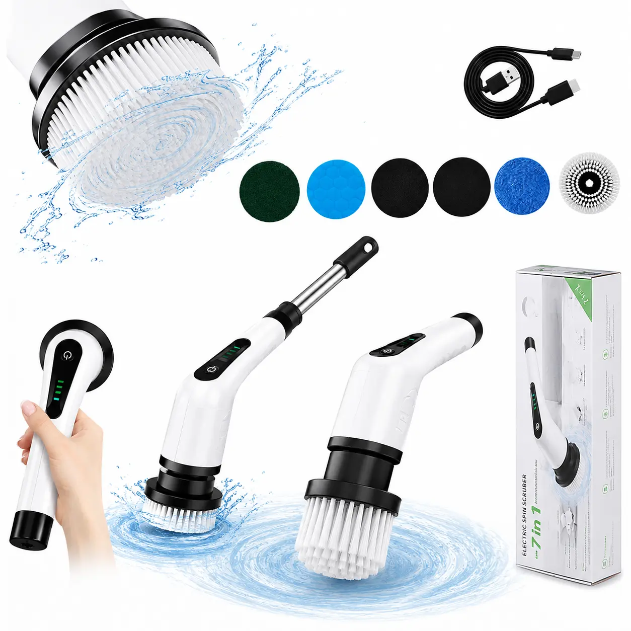 Electric Spin Scrubber – Cordless Waterproof Cleaning Brush for Bathroom, Kitchen, Bathtub, Tile, Floor & Window – Dual Speed Powerful Scrubber with Long-Lasting 1800mAh Batter