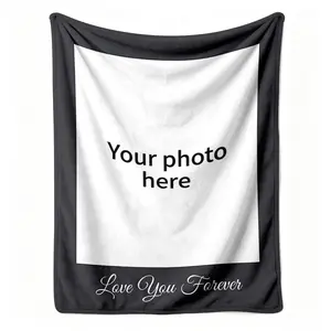 Custom Photo Love You Forever Flannel Blanket, Personalized Single Picture Frame Collage Pattern Soft Warm Throw, Cozy Nap Blanket for Sofa Couch Bed, Customized Romantic Gift for Lover Him Her, Anniversary Valentine's Day Birthday Gift