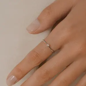 April Birthstone Ring Diamond – Sterling Silver Stacking Ring