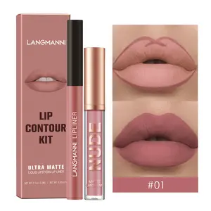 2PCS Matte Lipstick & Lip Liner Duo Set, Smooth Glide Velvet Lip Color Kit, Long Wearing Moisturizing Finish, Everyday Nude to Bold Shades for Office, Date Night, Travel