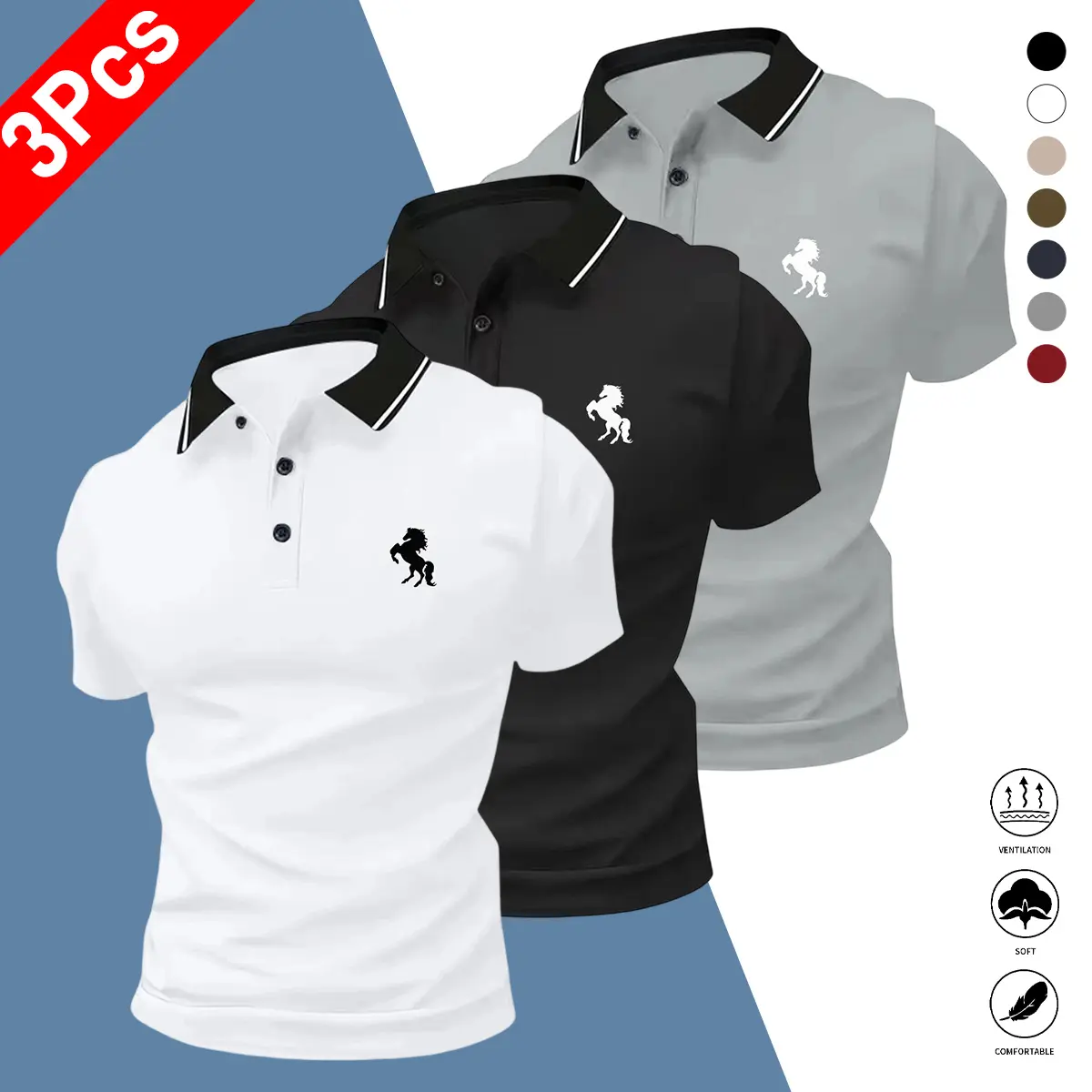 Men’s fashion color-block polo shirt — summer casual short-sleeve style with a front design, polo shirt