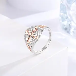 Witchy Jewelry Rose Gold Witches Knot Ring - Celtic Style Adjustable Fit Cubic Zirconia Inlaid Spiritual Protection Gift for Her