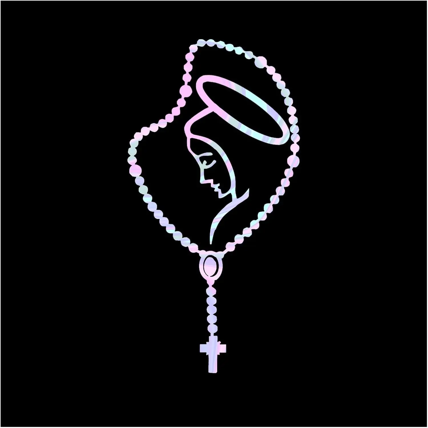 Rosary Lady Fatima Virgen De Guadalupe Car Window Sticker Colorful Reflective Vinyl Decal for Faith Expression Multiple Colors Easy Installation 21x11cm Weatherproof