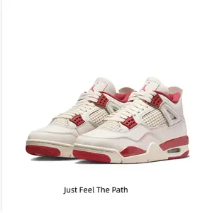 Retro Mid-Top Basketball Shoes in Pale Ivory Smooth Leather with Mesh Side Panels and Sierra Red Midsole and Outsole Accents