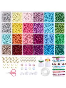 7500 Glass Seed Beads Set, 24 Colors Bracelet Kit with Charms, Glass Beads for Bracelets, Ideal for Jewelry Making, Keychains, Fashion Gifts, Craft Accessories