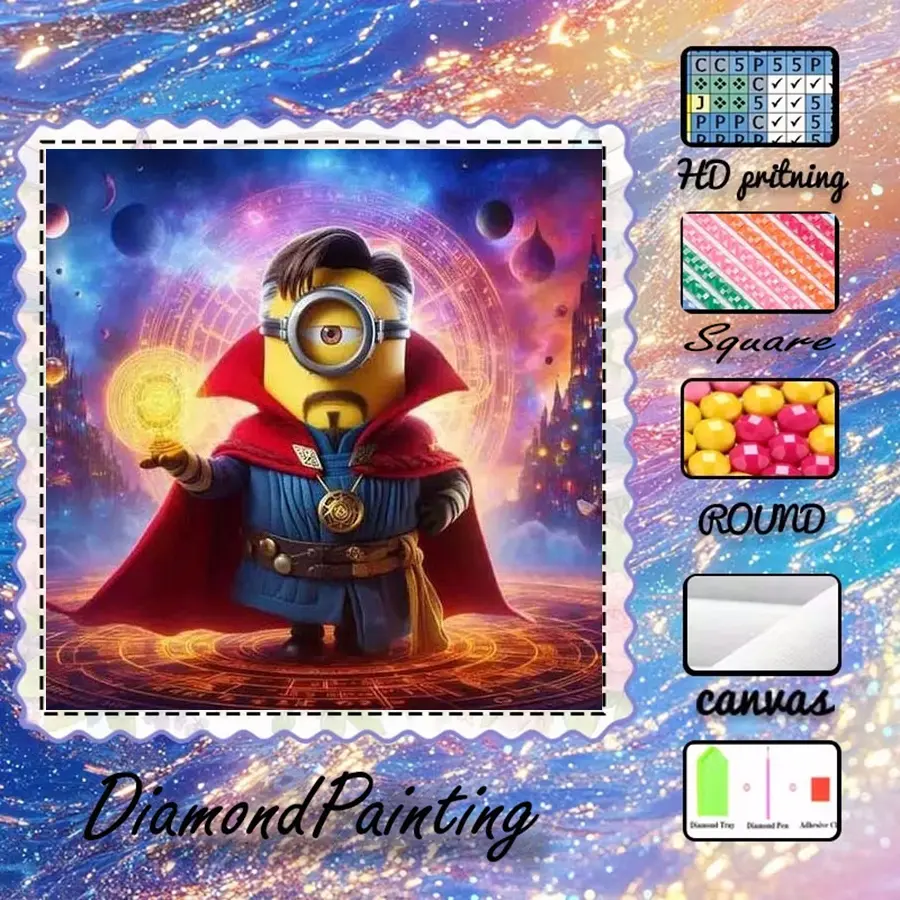 5D-DIY, high-grade velour canvas, diamond art, diamond painting kit, Minions, Doctor Strange, magic AB diamonds, fairy dust diamonds, crystal diamonds, perfect home decor, handmade diamond art painting kit, special craft diamond art kit