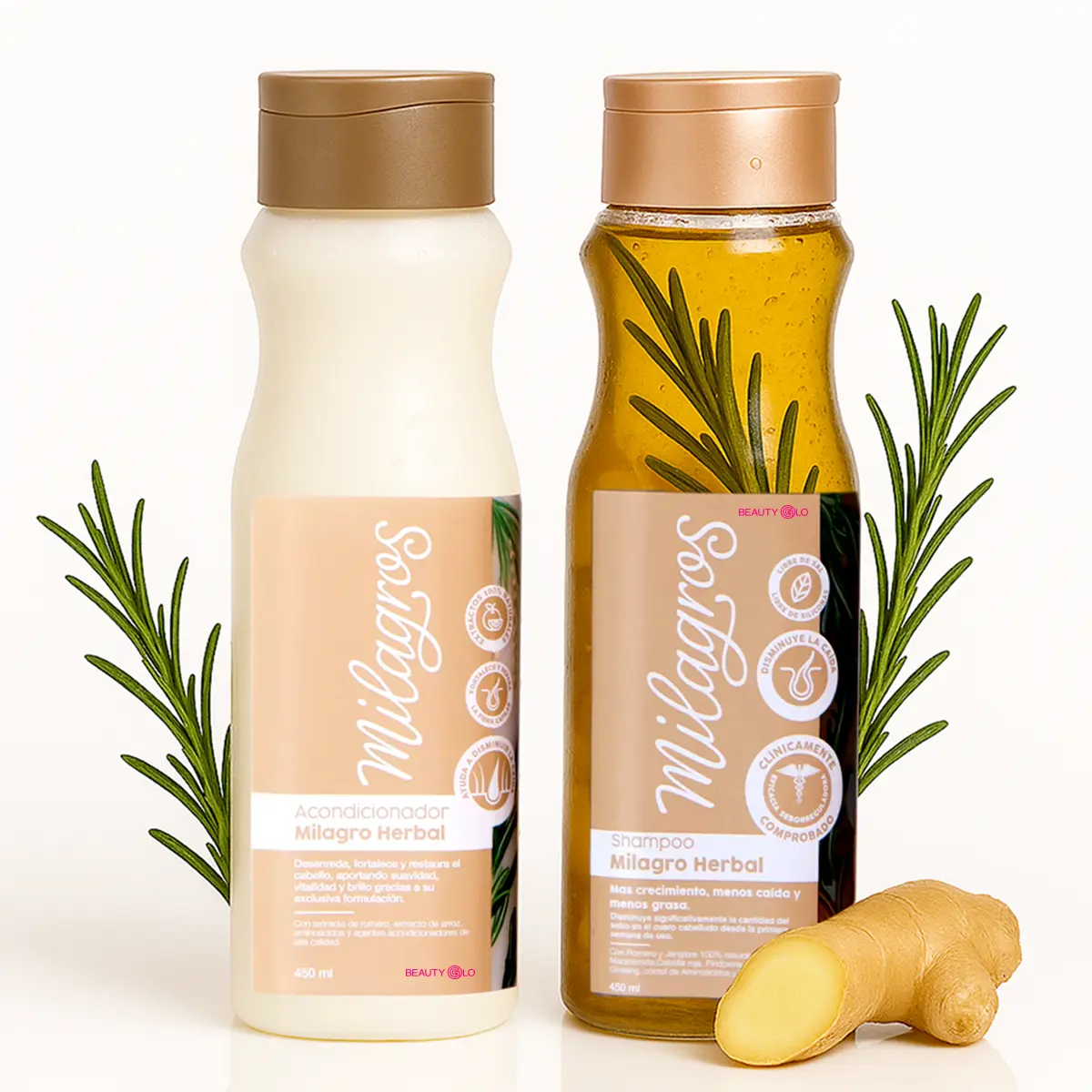 Milagros Herbal Shampoo and Conditioner Multi-Pack - Rosemary and Ginger Blend, Daily Haircare for Oil Control, Silky Hair, Frizz Taming, Anti-Hair Loss Support