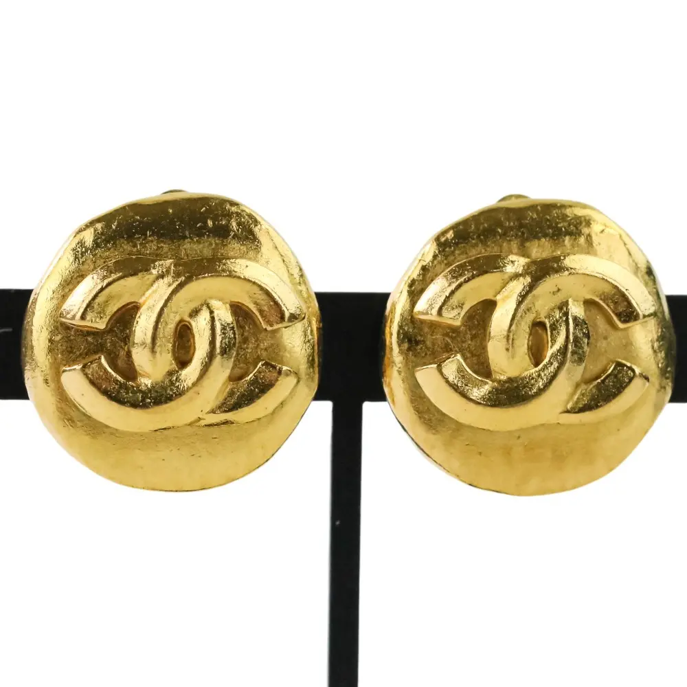 Pre-owned CHANEL Brass Small Leather Goods Coco Mark Circle Earrings