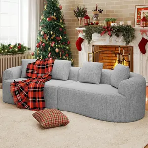 110" Boneless Crescent-Shaped Cloud-Soft Modular Sectional Sofa Set, 4-Seater Living Room Sofa with 4 Pillows, No Assembly Required, Light Gray, Cloud-Soft Sofa Sets, Crescent-Shaped Sofa Sets