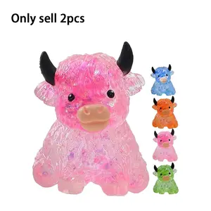 Highland Cow Squishy, 2PCS Mini Cute Animal Squeeze Toy for Adults, Slow Rising Sensory Fidget Stress Ball for Anxiety Relief, Glitter Highland Squishies Fidget Toy for Cow Lover and Animal Lovers