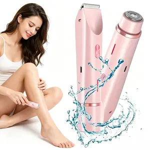 Bikini Trimmer for Women, Electric Shaver and Razor Rechargeable 2-in-1 Body and Facial Epilator, Dual Heads for Painless Trimming of Pubic Hair, Face, Underarms and Legs, Summer Gift summerwins