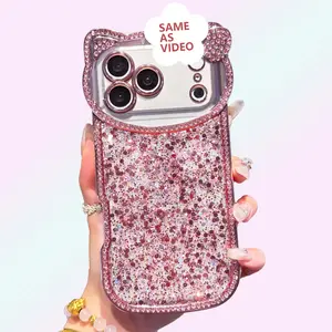Cute Shiny Bling Sparkly Phone Case with Crystal Diamonds Shockproof Protective and Camera Protective Case for iPhone 16 Series Plus 12 13 14 15 PM