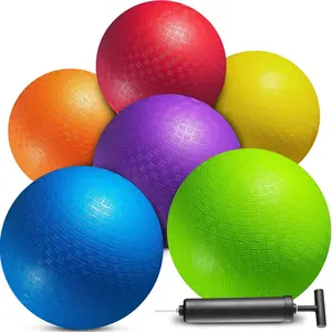 Children and Adults Dodgeball (6-Person Set) - Rubber Kickball Playground with Pump Square Ball - Colorful Indoor or Outdoor Game Ball Suitable for School Physical Education, Recess, Backyard Games