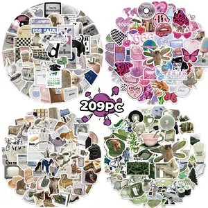 53PCS Y2K Aesthetic Stickers Vintage Vinyl Decals for Laptop Guitar Luggage Journal Waterproof Edgy Cyberpunk Inspired Designs Minimalist Black & White Hot Pink Earth Tones Sage Green