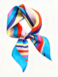 Women's Colorful Striped Print Square Scarf, Fashionable Soft Comfortable Scarf for Daily Wear, Casual Versatile Scarf for Women & Girls, Neck Scarf