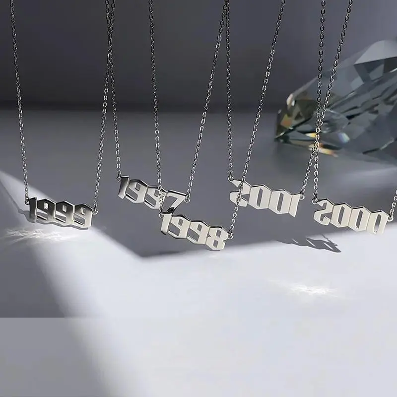 Unisex Stainless Steel Birth Year Necklace, 1980-2021 Date Number Pendant Choker, All Seasons Casual Chain Jewelry, Birthday Commemorative Gift for Men & Women