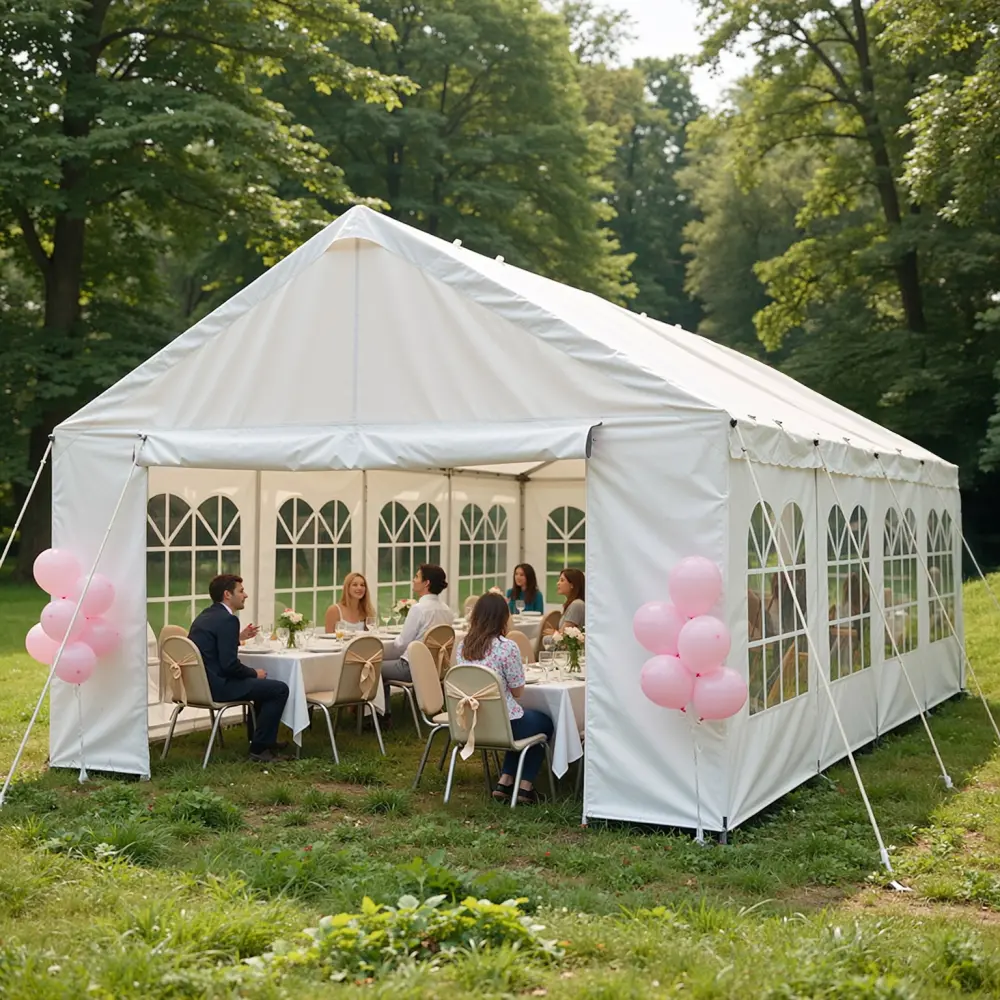 20x40' Sturdy Heavy Duty Carbon Steel Metal Patio Canopy Carport - Commercial Outdoor Gazebo with Sun Protection, Water-Resistant Polyethylene Removable Sidewalls, 2 Ground Tubes, All-Weather Stable Shelter for Parties, Weddings, Multi-Size