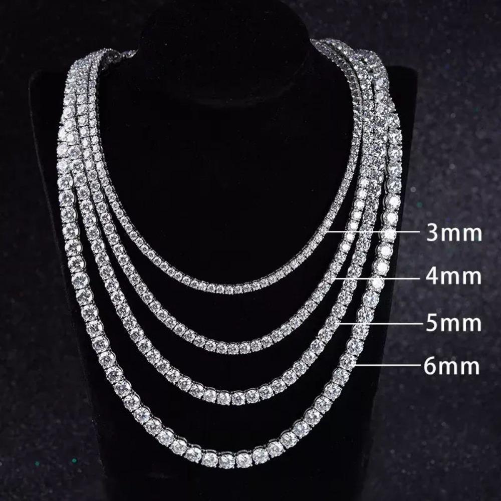 Hip Hop 925 Sterling Silver 3mm 4mm 5mm VVS Moissanite Diamond Necklace Moissanite Tennis Chain