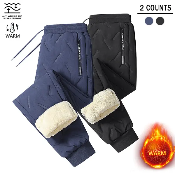 Men's Two-Piece Winter Fleece-Lined Warm Trousers - Wrinkle-Resistant, Durable, Skin-Friendly for Outdoor Casual Wear